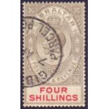 Gibraltar Stamps : 1912 4/- Black and Carmine fine used SG 83