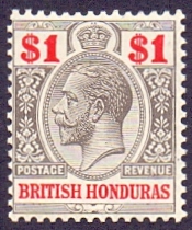 British Honduras Stamps : 1913 $1 Black and Carmine lightly mounted mint SG 108