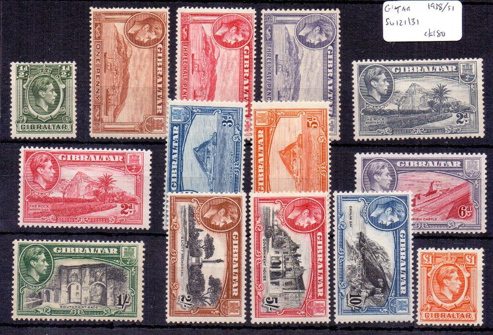 GIBRALTAR STAMPS : 1938 mounted mint set to £1 SG 121-131 Cat £180