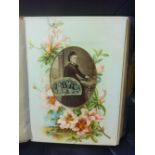 Old Edwardian period family photo album with contents, brass locking clip.