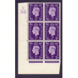 Great Britain stamps : GVI 1938 3d Violet Control C38 Cyl 3 no dot,