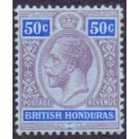 British Honduras STamps : 1913 50c Purple and Blue lightly mounted mint SG 107