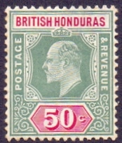 British Honduras Stamps : 1907 50c Grey Green and Carmine lightly mounted mint.