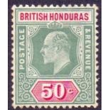 British Honduras Stamps : 1907 50c Grey Green and Carmine lightly mounted mint.