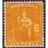 BARBADOS STAMPS : 1875 6d Chrome Yellow,