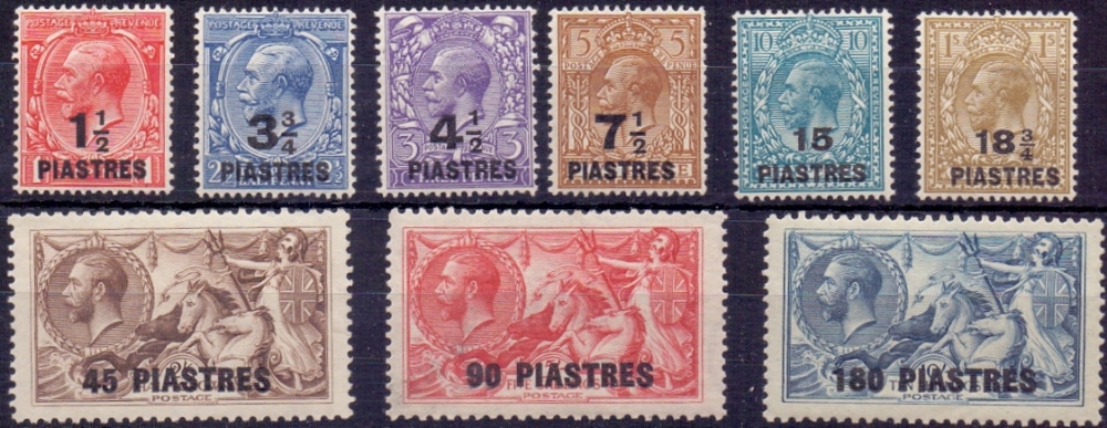 BRITISH LEVANT STAMPS : 1921 unmounted mint set to 10/- over printed with Turkish currency (missing