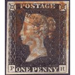 GREAT BRITAIN STAMPS : PENNY BLACK Plate 1B (PH) very fine four margin example