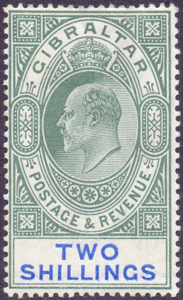 GIBRALTAR STAMPS : 1903 2/- Green and Blue,