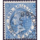 GREAT BRITAIN STAMPS : 1867 2/- Dull Blue (CB) fine used with a thimble CDS,