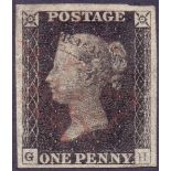 GREAT BRITAIN STAMPS : PENNY BLACK Plate 1b (GH) four margin example,