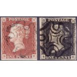 GREAT BRITAIN STAMPS : PENNY BLACK Plate 5 (BE) matched pair of Penny Black and Penny Red,