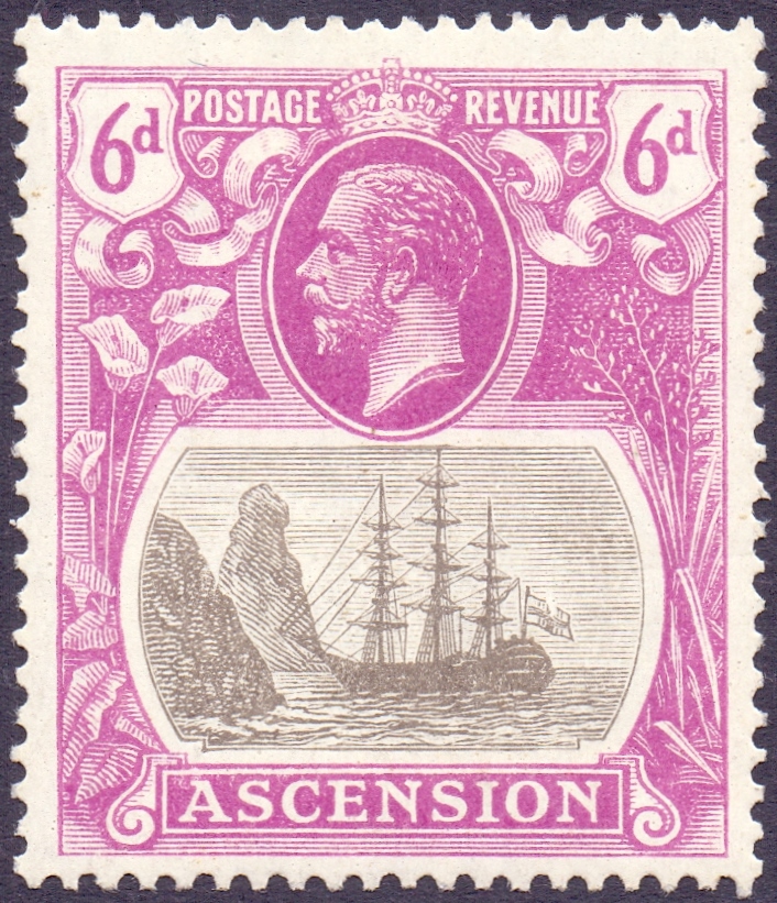 ASCENSION STAMPS : 1924 6d Grey Black and Bright Purple, mounted mint,