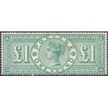 GREAT BRITAIN STAMPS : 1891 £1 Green , superb lightly mounted mint ,