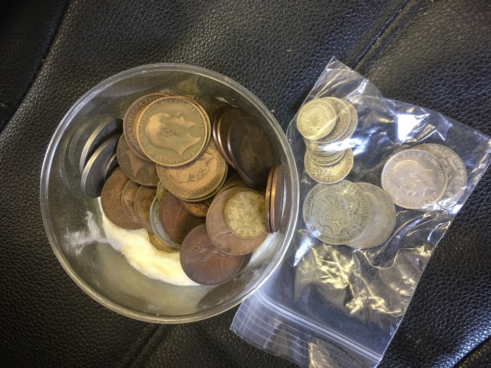 COINS : Small plastic tub of old Great Britain Coins including pre 47 and pre 22 silver (89g)