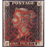 GREAT BRITAIN STAMPS : PENNY BLACK Plate 3 (FC) four margin example,