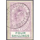 GIBRALTAR STAMPS : 1904 4/- Deep Purple and Green,
