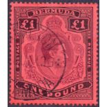 BERMUDA STAMPS : 1943 £1 Deep Reddish Purple and Black Pale Red perf 14,