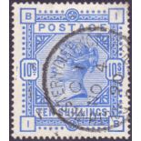 GREAT BRITAIN STAMPS : 1883 10/- Ultramarine, very fine used with South Western District CDS.