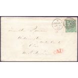 GREAT BRITAIN POSTAL HISTORY : 1867 small envelope with fine used 1/- green plate 4 SG 101,