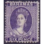 BAHAMAS STAMPS : 1863 6d Deep Violet, fine mounted mint, Wmk Crown CC,