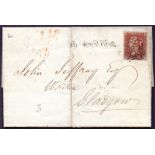 GREAT BRITAIN POSTAL HISTORY : 1844 four margin Penny Red on complete wrapper from London to