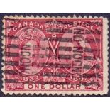 CANADA STAMPS : 1897 $1 Jubilee Lake, with Roller cancel soundly used,