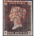 GREAT BRITAIN STAMPS : PENNY BLACK Plate 2 (BE) four margin example,