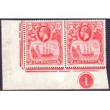 ASCENSION STAMPS : 1924 1 1/2d Rose Red, unmounted mint corner marginal pair with plate number,