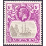 ASCENSION STAMPS : 1924 6d Grey Black and Bright Purple, lightly mounted mint, "CLEFT ROCK" flaw,