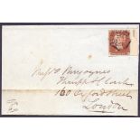 GREAT BRITAIN POSTAL HISTORY : 1843 part wrapper with 4 margin Penny Red 27 (PL) with part marginal