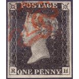 GREAT BRITAIN STAMPS : PENNY BLACK Plate 10 (RH) fine four margin example,