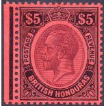 BRITISH HONDURUS STAMPS : 1922 $5 Purple and Black Red,