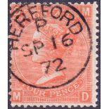 GREAT BRITAIN STAMPS : 1865 4d Vermilion (MD) plate 12,