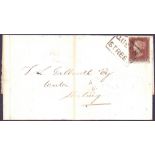 GREAT BRITAIN POSTAL HISTORY : 1854 Penny Red C1 plate R6 (TH) tied to Scottish local entire by