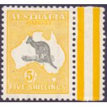 AUSTRALIA STAMPS : 1915 5/- Grey and Deep Yellow, mounted mint with margin attached,