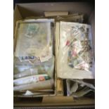 STAMPS : WORLD, box with 1000s stamps off paper, on album leaves, stockpages, packets, covers etc.