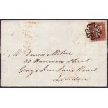 GREAT BRITAIN POSTAL HISTORY : Four Margin Penny Red on small wrapper Montrose to London cancelled