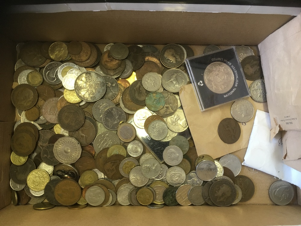 COINS : Mixed box of World coins includes some early Great Britain, 1887 double florin noted, - Image 2 of 2