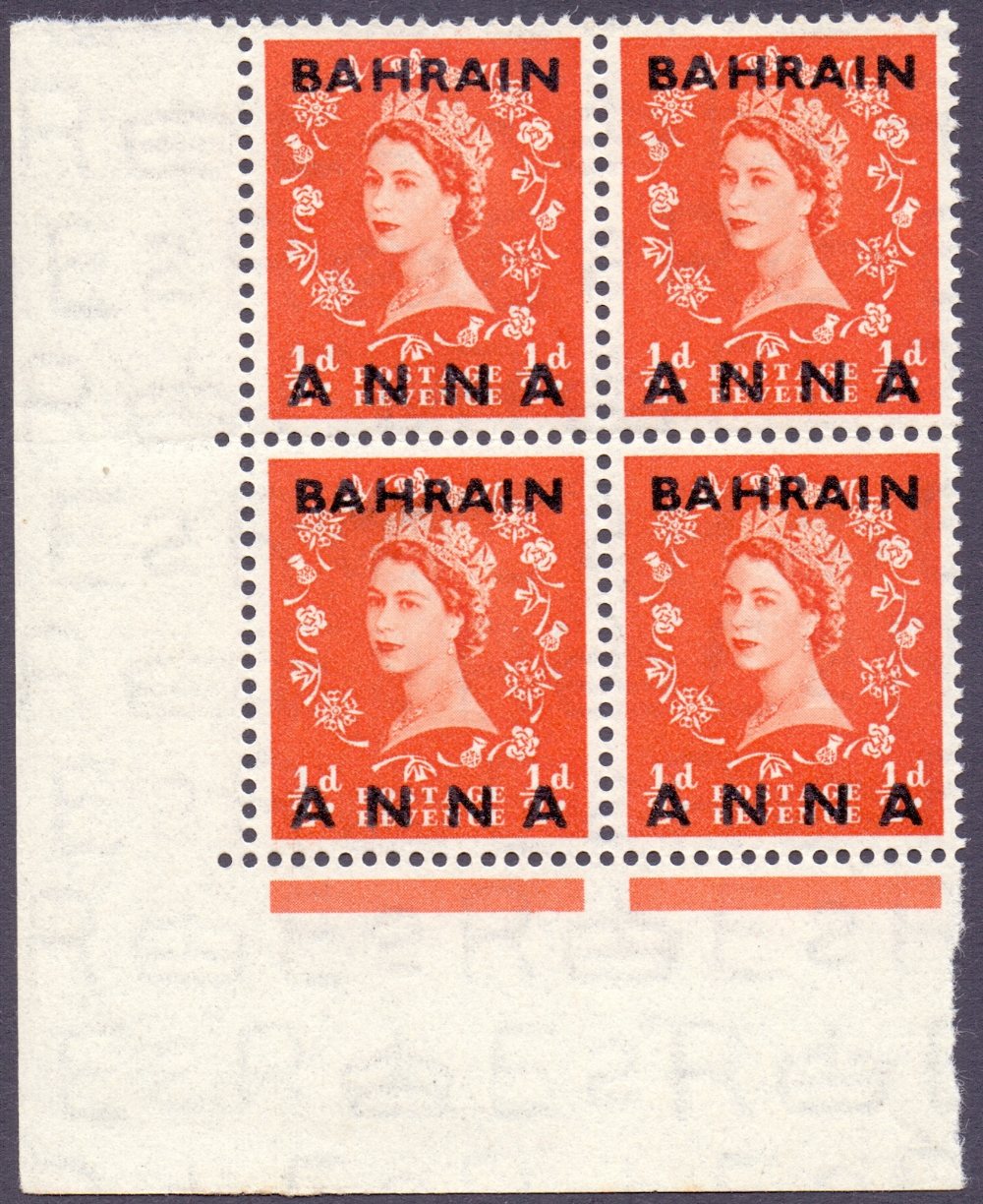 BAHRAIN STAMPS : 1952 1/2a on 1/2d Orange Red, "FRACTION 1/2 OMITTED",