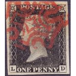 GREAT BRITAIN STAMPS : PENNY BLACK Plate 1b (LD) very fine four large margins,