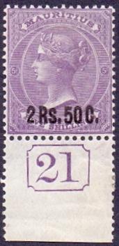 MAURITIUS STAMPS : 1878 2r 50 on 5/- Bri