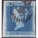 GREAT BRITAIN STAMPS : 1841 2d Blue plat