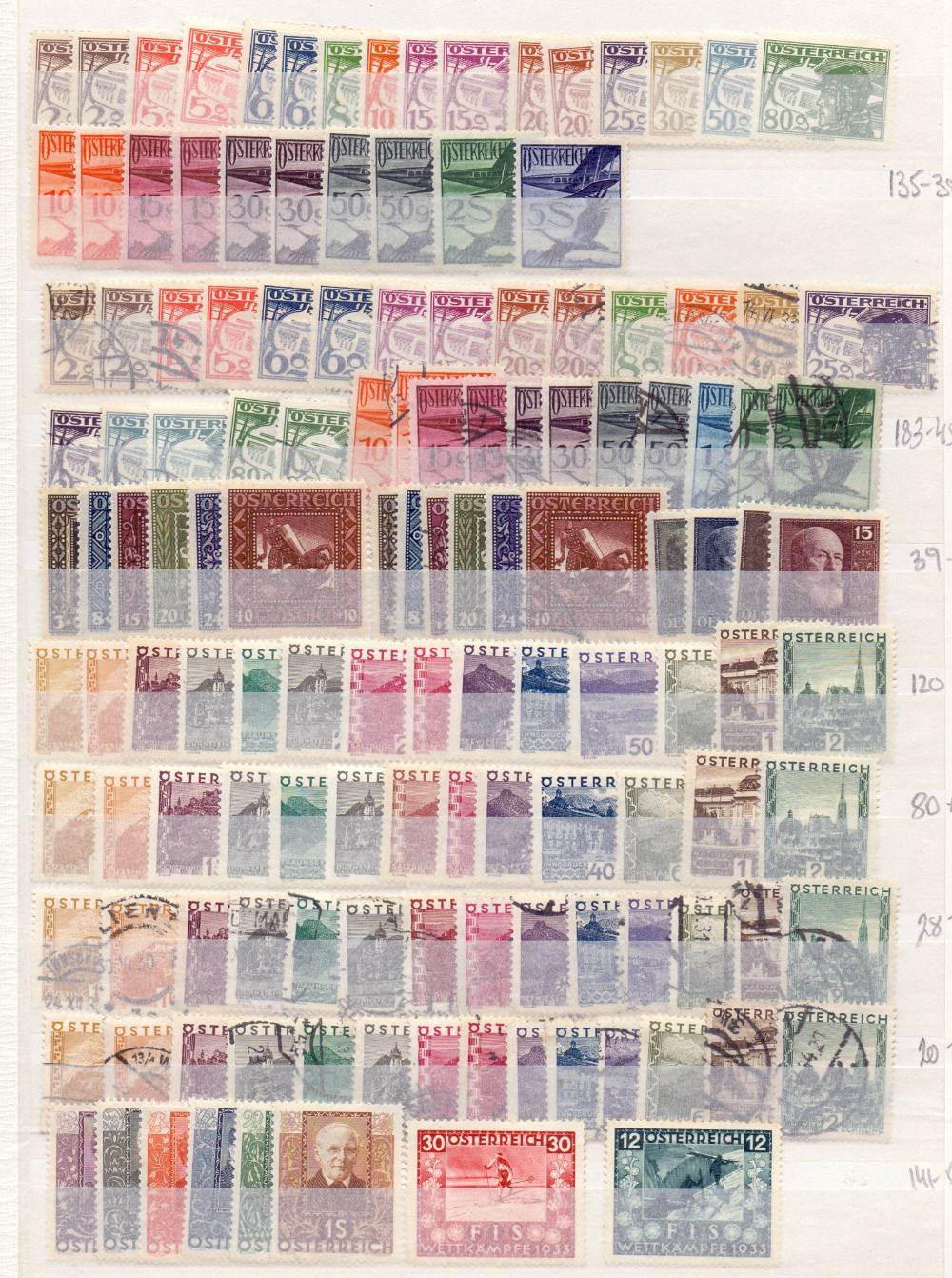 AUSTRIA STAMPS : 1925-33 on stock cards,