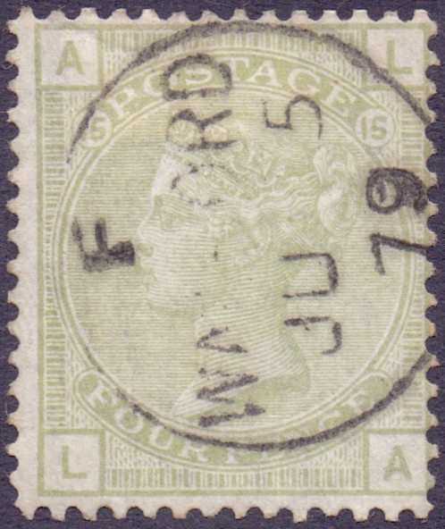 GREAT BRITAIN STAMPS : 1877 4d Sage Gree