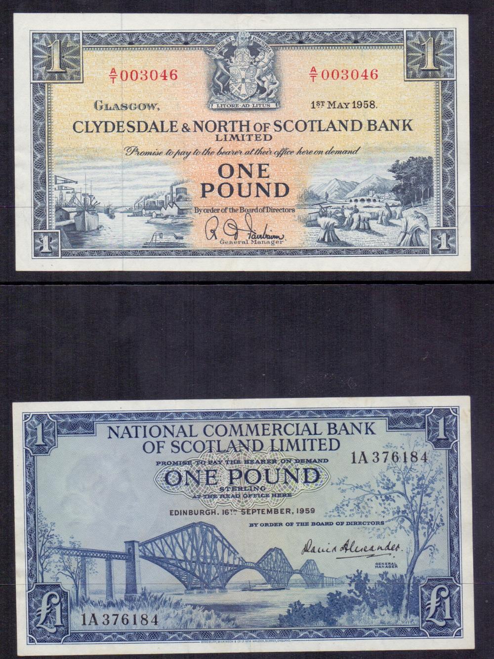 BANKNOTES : 1958 Bank of Scotland Fairbairn £1 and 1959 National Commercial Bank Forth Rail Bridge - Image 2 of 2