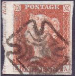 GREAT BRITAIN STAMPS : 1841 1d Red (JA) plate 31, very fine four margin marginal example,