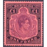 STAMPS : BERMUDA 1943 £1 Pale Purple and Black Pale Red perf 14,