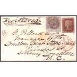 GREAT BRITAIN STAMPS : 1856 small envelope with 6d pale lilac plate 1 on azure paper with Penny red