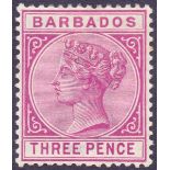 STAMPS : BARBADOS 1882 3d reddish Purple,