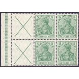 STAMPS : GERMANY BOOKLET PANE, 1910 Germania booklet pane, 4x 5pf + 2x labels (St Andrew Cross),